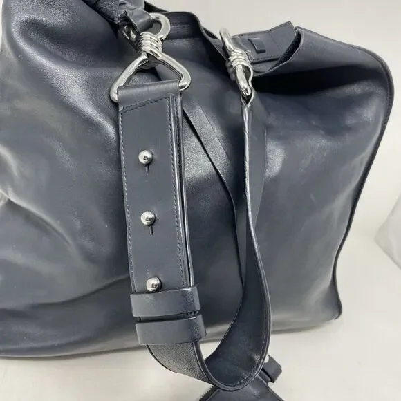 ALLSAINTS Captains Tote Women Navy Blue Leather Bag Shoulder Strap Chain Purse - Picture 6 of 16